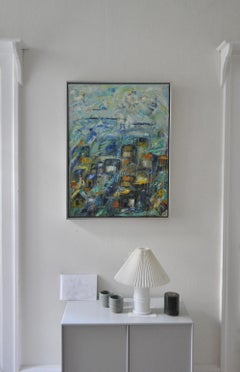 Contemporary Danish painting "City by the Ocean - I" by Mette Birckner