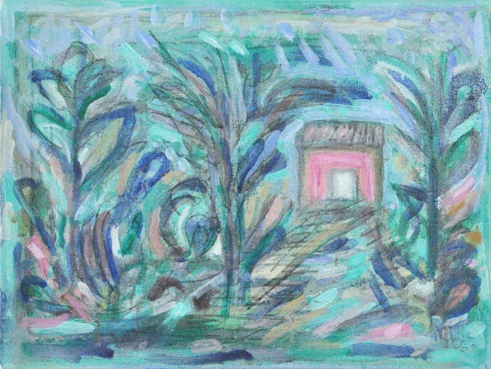 Contemporary danish painting, oil on canvas.
Title: "Garden with red House"
H: 30cm, W: 40cm. Signed, 2018.

Nature is often the starting point for the painter and weaver Mette Birckner, but going to explore the pictures, there are many stories