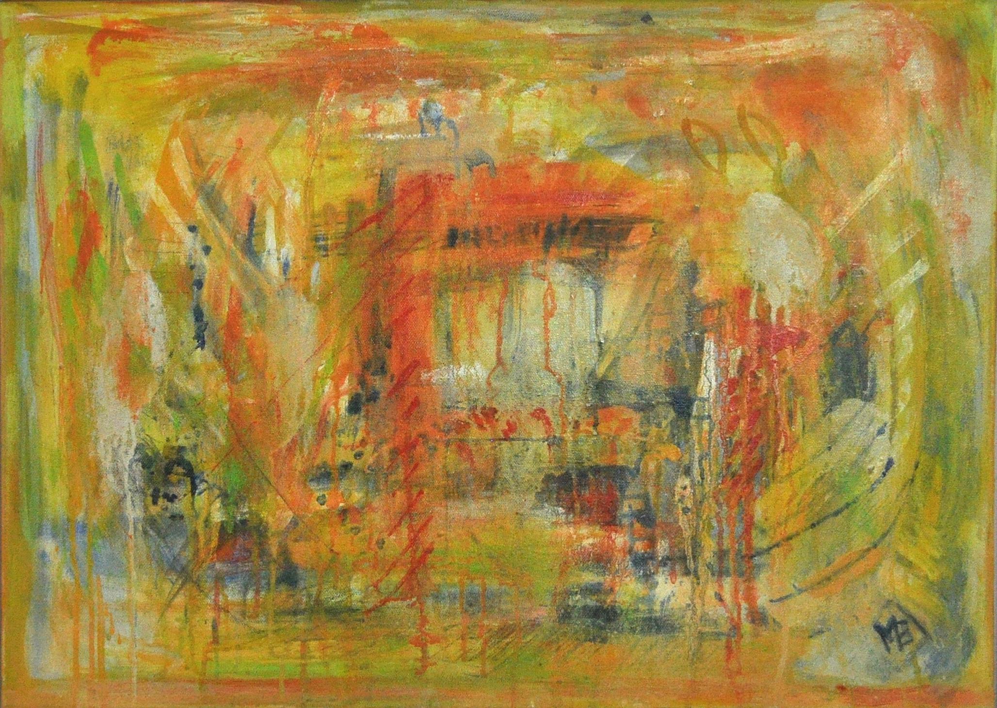 Contemporary danish painting, oil on canvas.
Title: "A City - I"
H: 50cm, W: 70cm. Signed, 2005.

The series "A City" I-IV was inspired by a study trip to Rome.
Nature is often the starting point for the painter and weaver Mette Birckner, but going