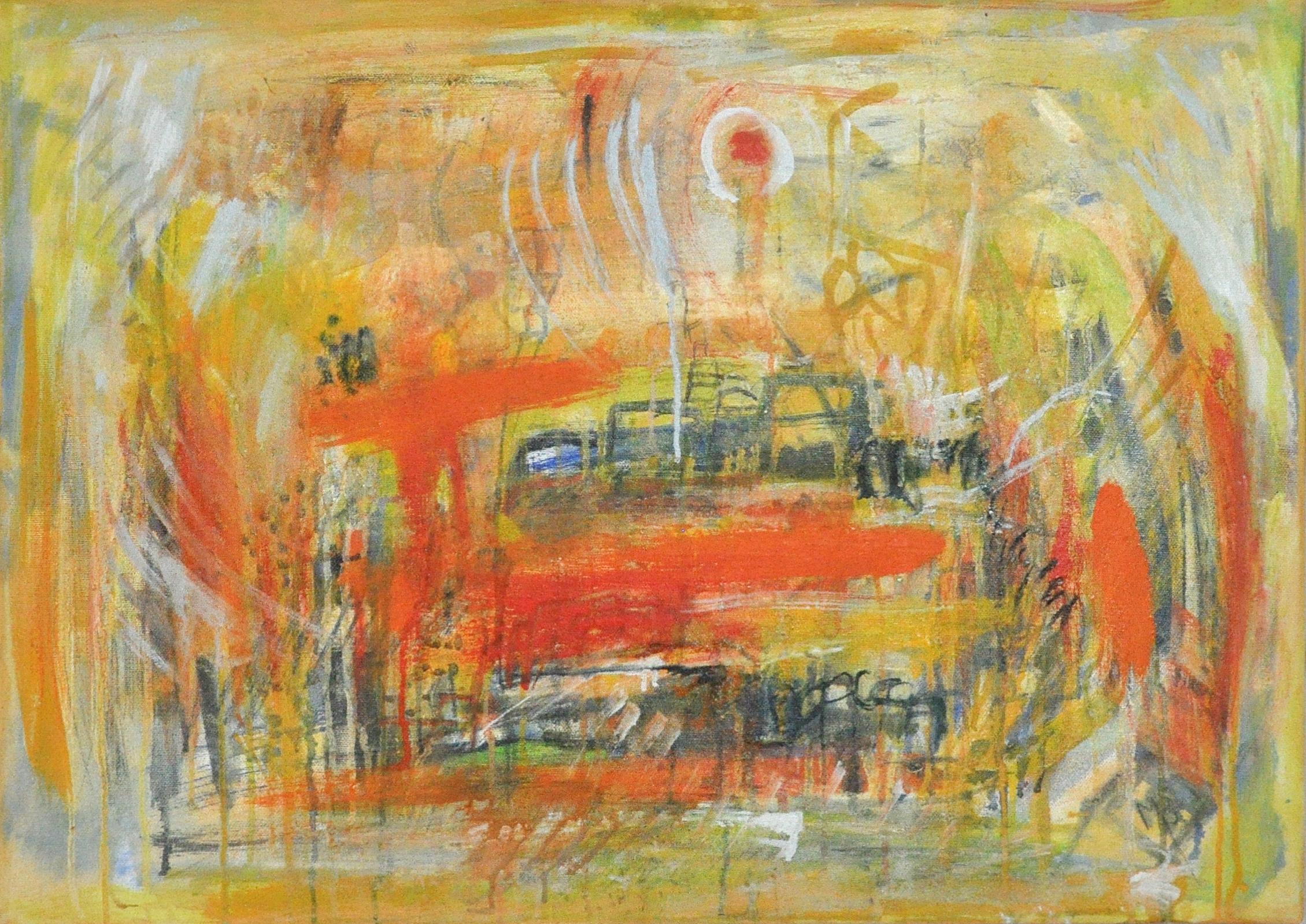 Contemporary danish painting, oil on canvas.
Title: "A City - III"
H: 50cm, W: 70cm. Signed, 2005.

The series "A City" I-IV was inspired by a study trip to Rome.
Nature is often the starting point for the painter and weaver Mette Birckner, but