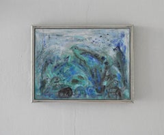 "Turquoise Birds", Danish contemporary painting by Mette Birckner