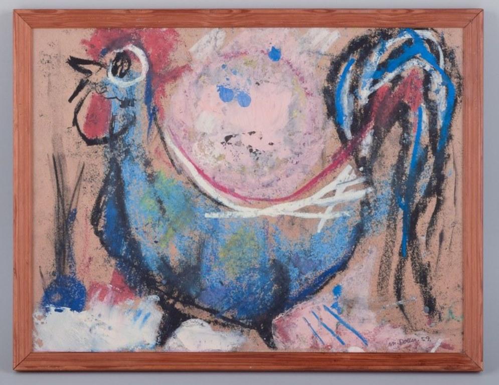 Mette Doller (b. 1925), Danish artist. 
Mixed media on paper. Rooster. Dated 1959.
Measures: 40 x 30 cm.
The frame measures: 1.5 cm.
In excellent condition.
Signed and dated.

