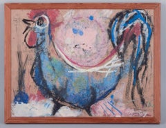 Mette Doller (b. 1925), Danish artist. Mixed media on paper. Rooster. Dated 1959