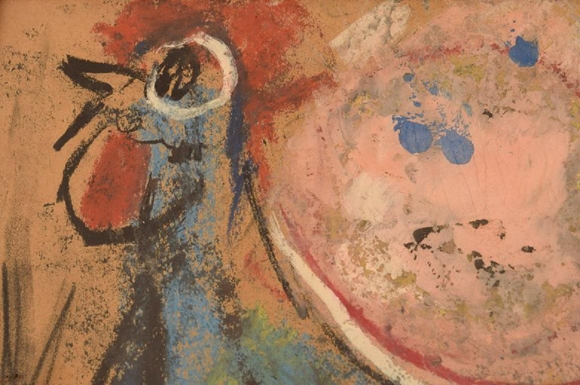 Danese Mette Doller, artista danese, tecnica mista su carta, Gallo, datato 1959 in vendita