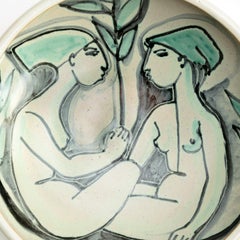 Ciotola con donne sedute disegnata da Mette Doller, Höganäs Keramik, Svezia, anni '50