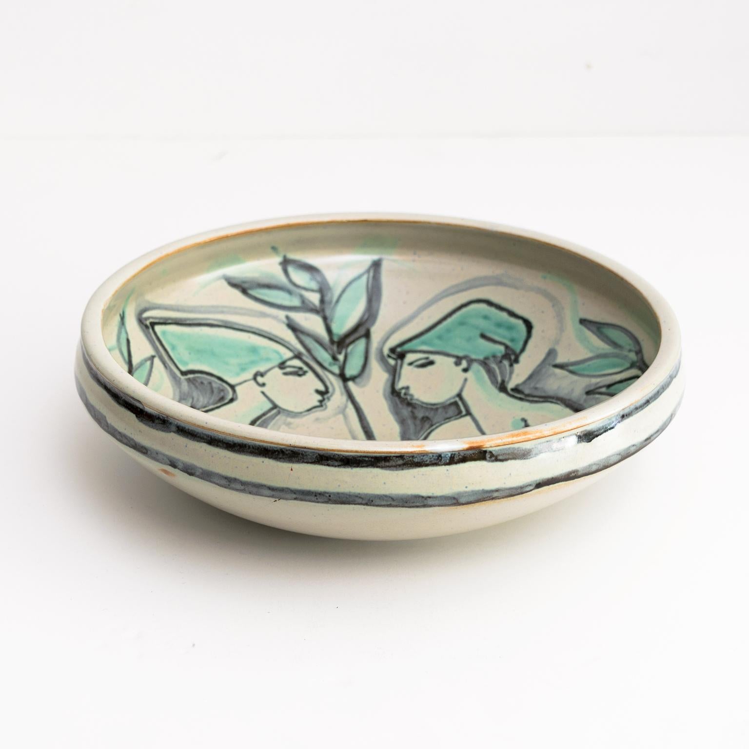 Scandinavian Modern Mette Doller Designed Bowl with Seated Women, Höganäs Keramik, Sweden, 1950's For Sale