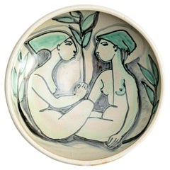 Mette Doller Designed Bowl with Seated Women, Höganäs Keramik, Sweden, 1950's