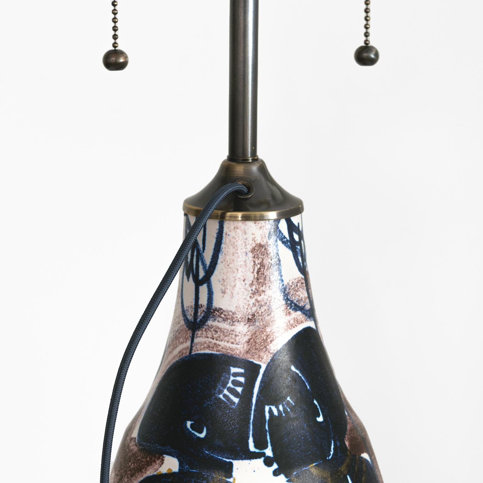 Mette Doller Hand Painted Lamp with 4 Women for Hoganas, Sweden In Good Condition For Sale In New York, NY