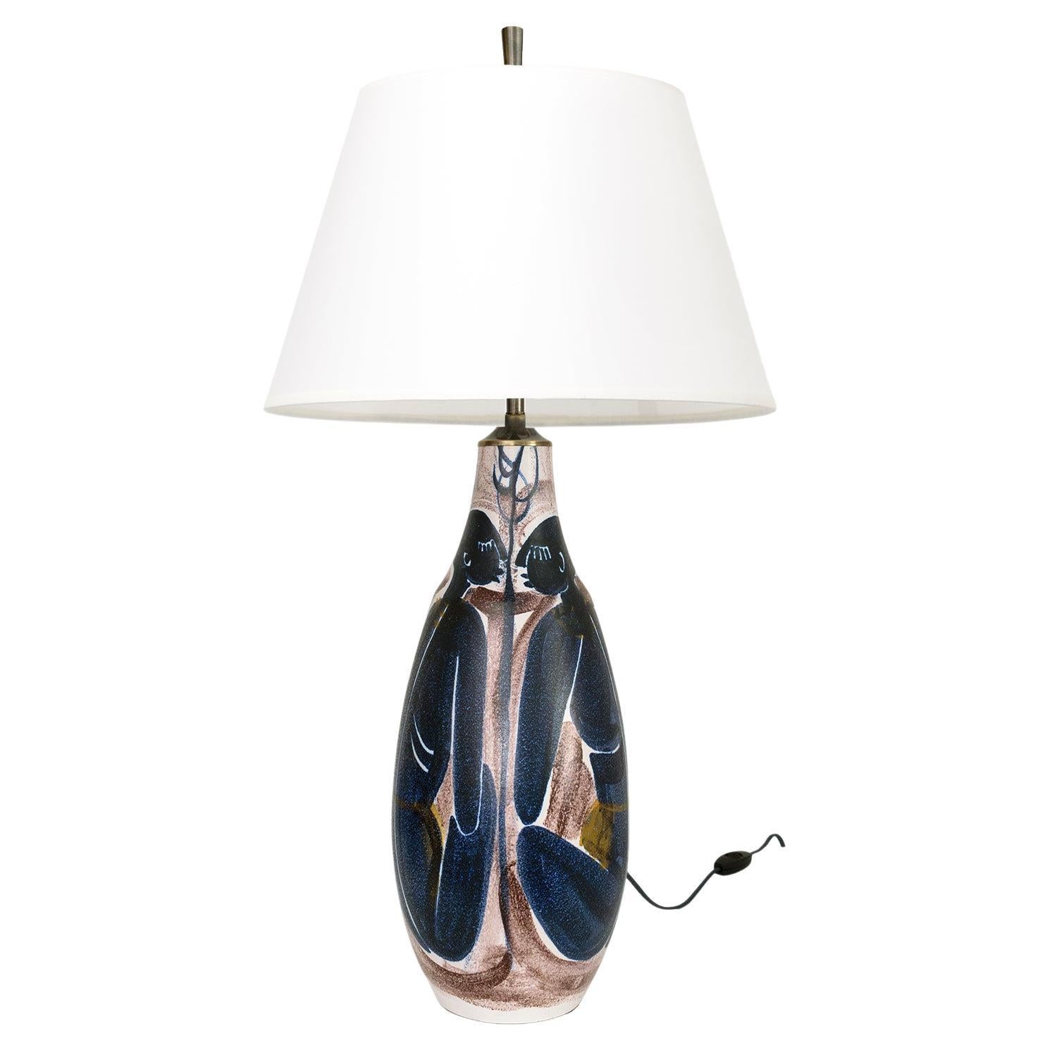 Mette Doller Hand Painted Lamp with 4 Women for Hoganas, Sweden For Sale
