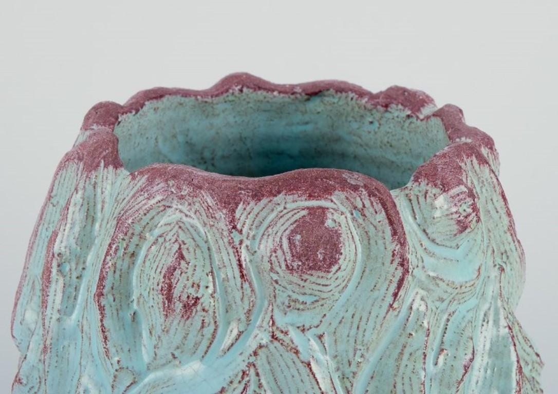 Mette Doller, Svaneke, Denmark. Unique ceramic vase with turquoise glaze.  In Good Condition For Sale In Copenhagen, DK