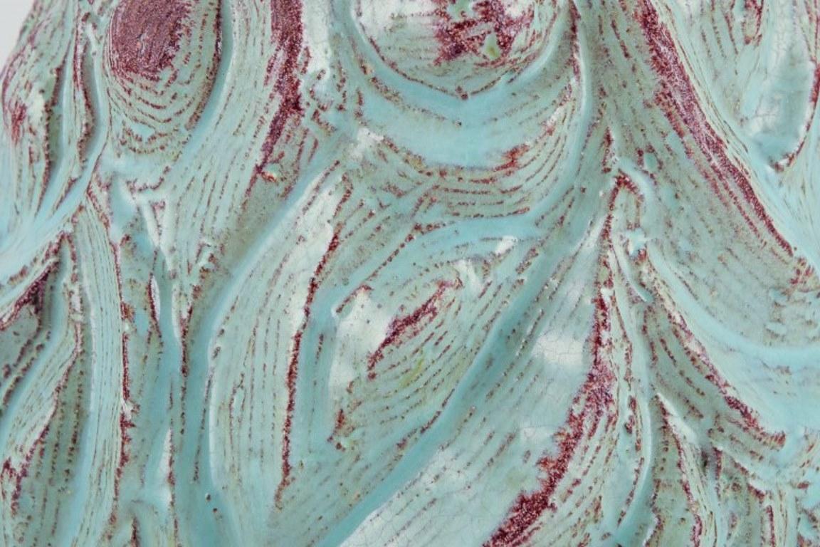 Mid-20th Century Mette Doller, Svaneke, Denmark. Unique ceramic vase with turquoise glaze.  For Sale