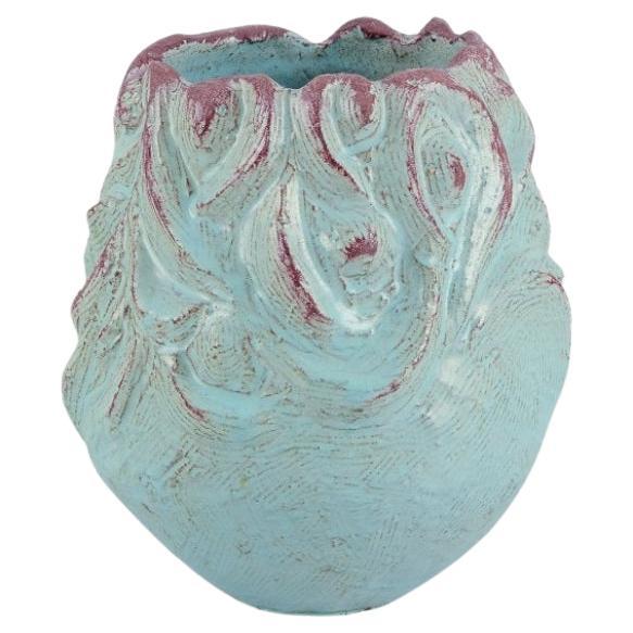 Mette Doller, Svaneke, Denmark. Unique ceramic vase with turquoise glaze.  For Sale