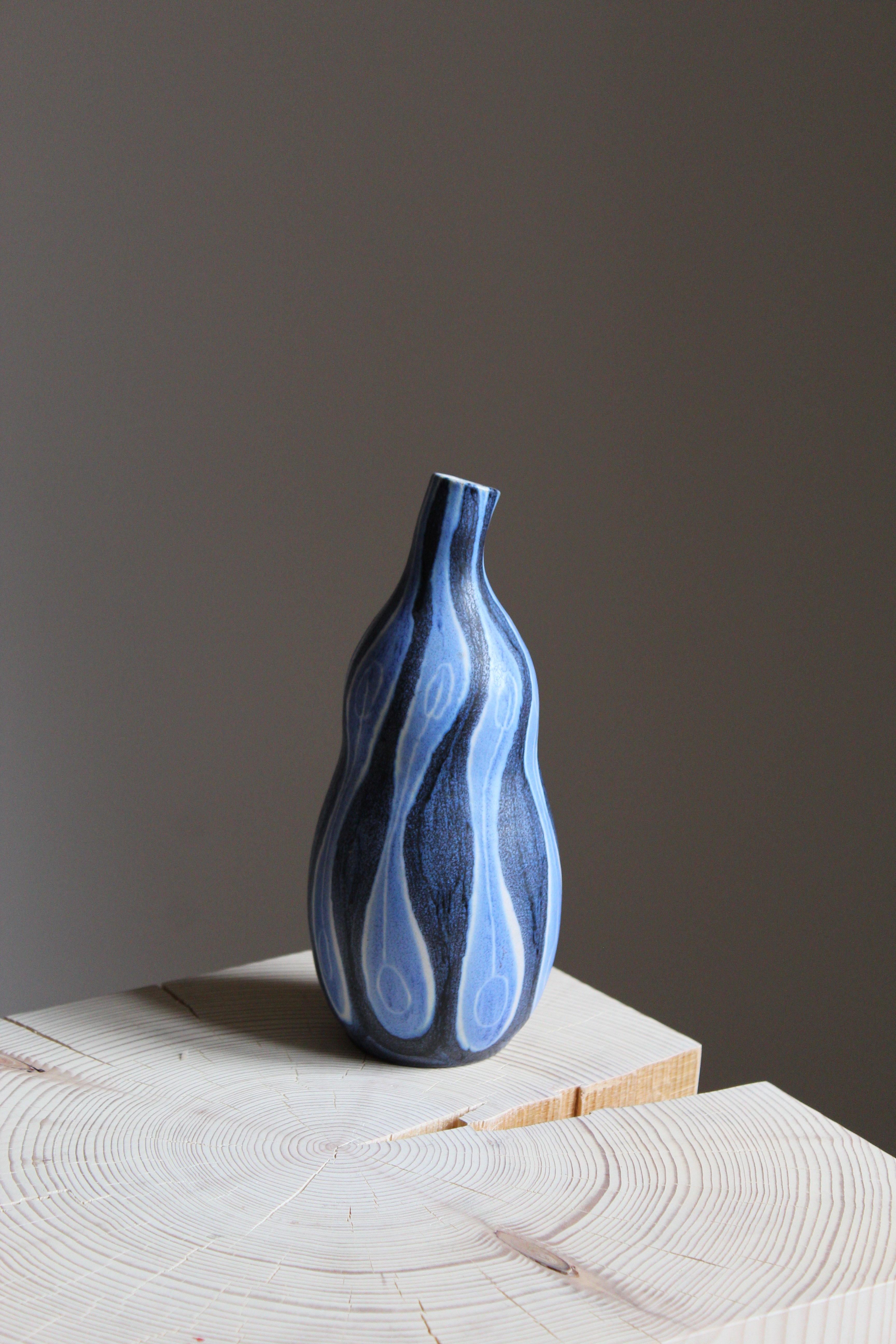 Mid-Century Modern Mette Doller, Vase, Hand Painted Stoneware, Andersson & Johansson Höganäs, 1960s