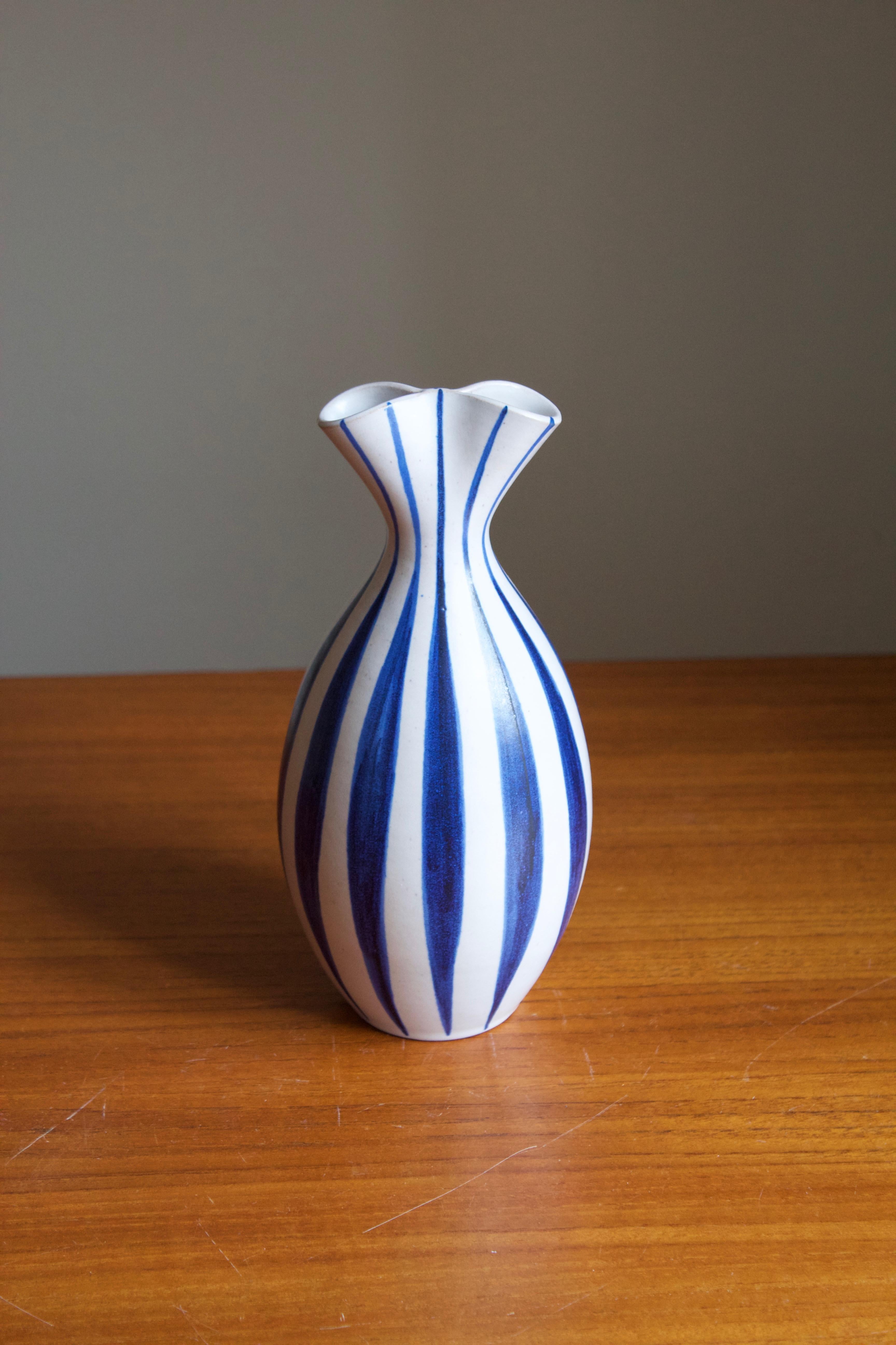 Mid-Century Modern Mette Doller, Vase, Hand Painted Stoneware, Andersson & Johansson Höganäs, 1960s