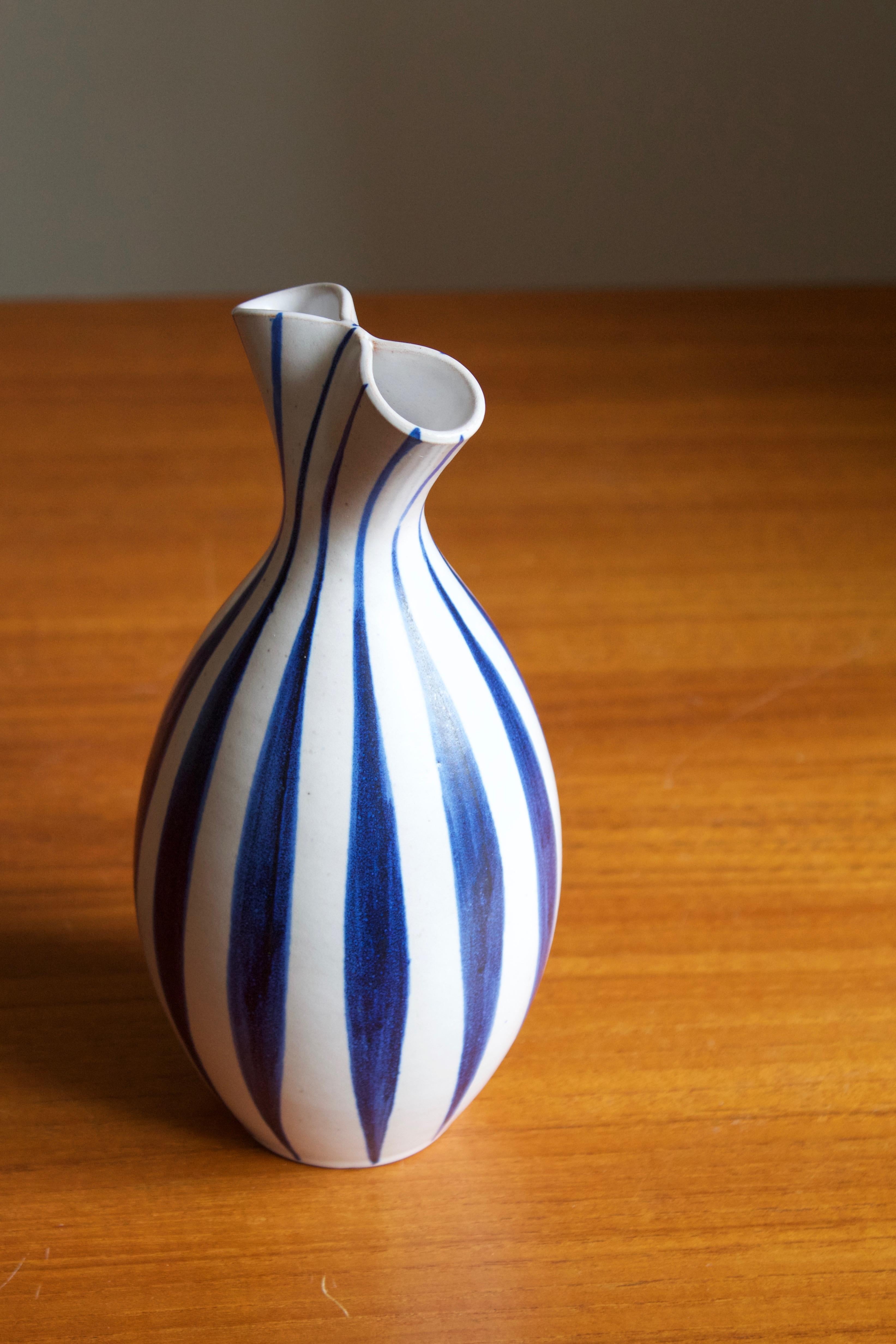 Swedish Mette Doller, Vase, Hand Painted Stoneware, Andersson & Johansson Höganäs, 1960s