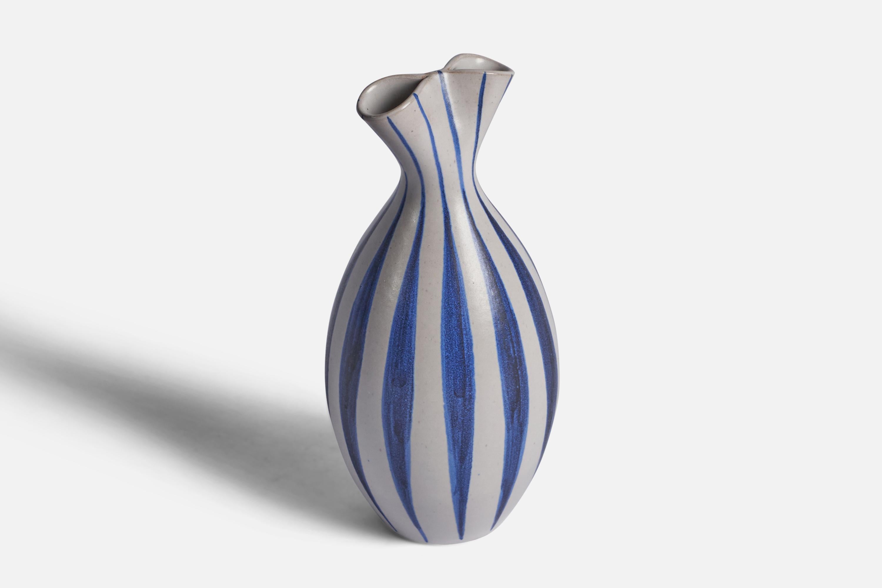 Mid-Century Modern Mette Doller, Vase, Painted Stoneware, Sweden, 1950s For Sale