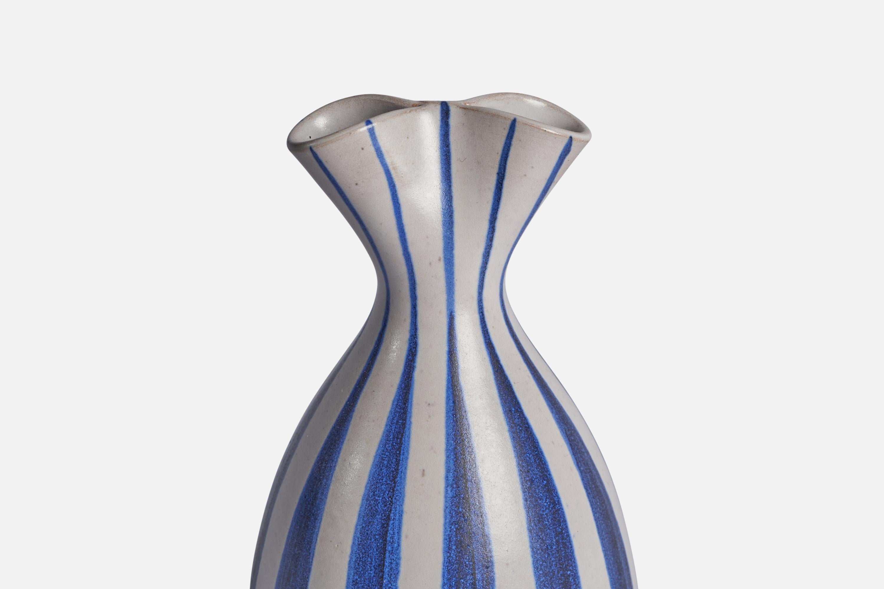 Swedish Mette Doller, Vase, Painted Stoneware, Sweden, 1950s For Sale