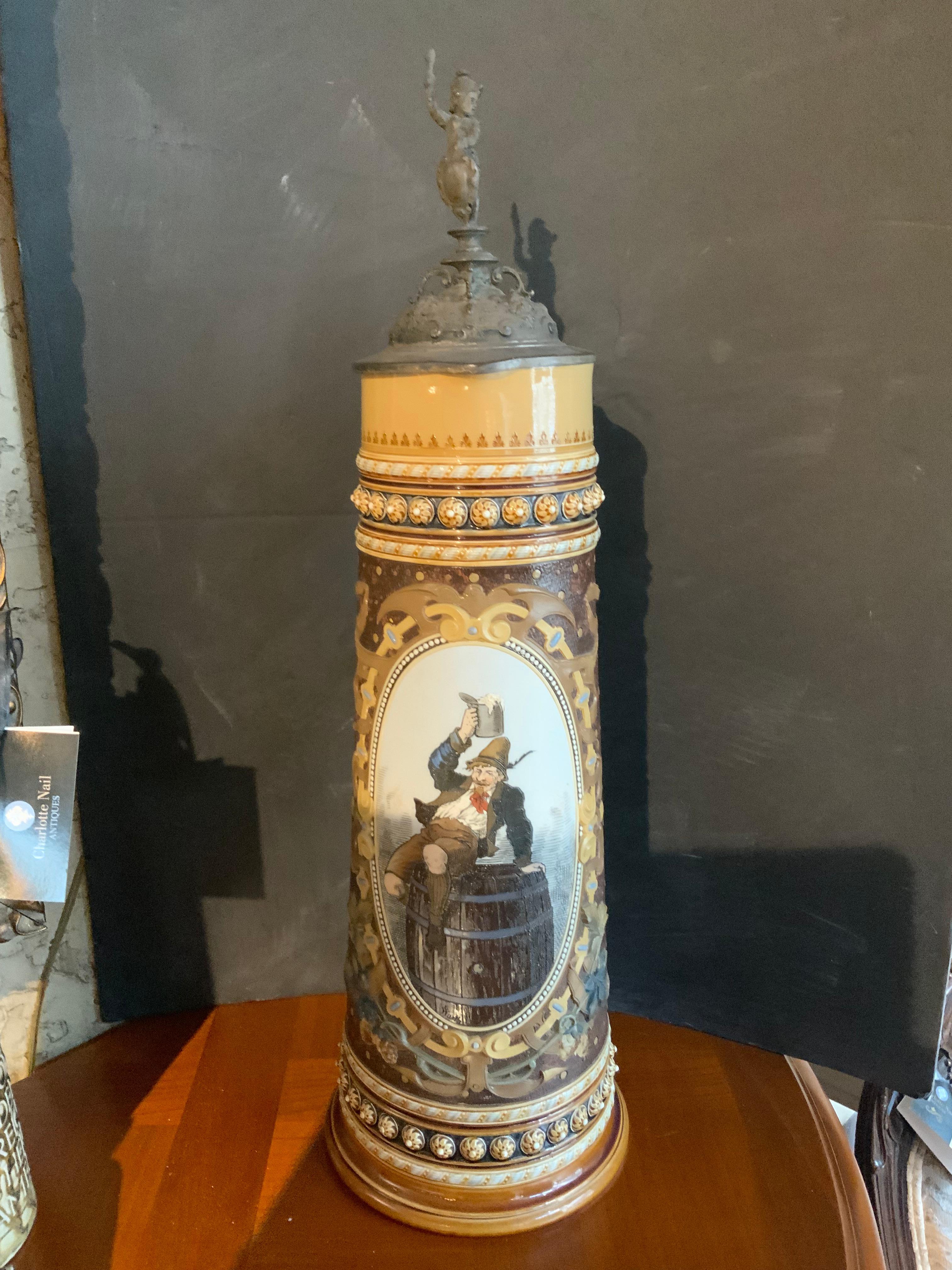 Recipiente para beber Mettlach Poklal s. XIX Tankard Pintado a mano en venta