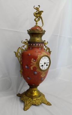 Mettlach Vase Clock Originally, circa 1870, Porcellan Stonewear Painted Mounted