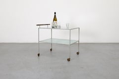 Metz & Co Bauhaus Style Glass and Gray Metal Bar Cart with Wooden Handle