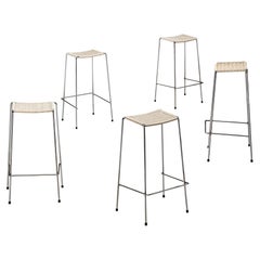 Metz & Co Set of Five Bar Stools with Rattan Seats
