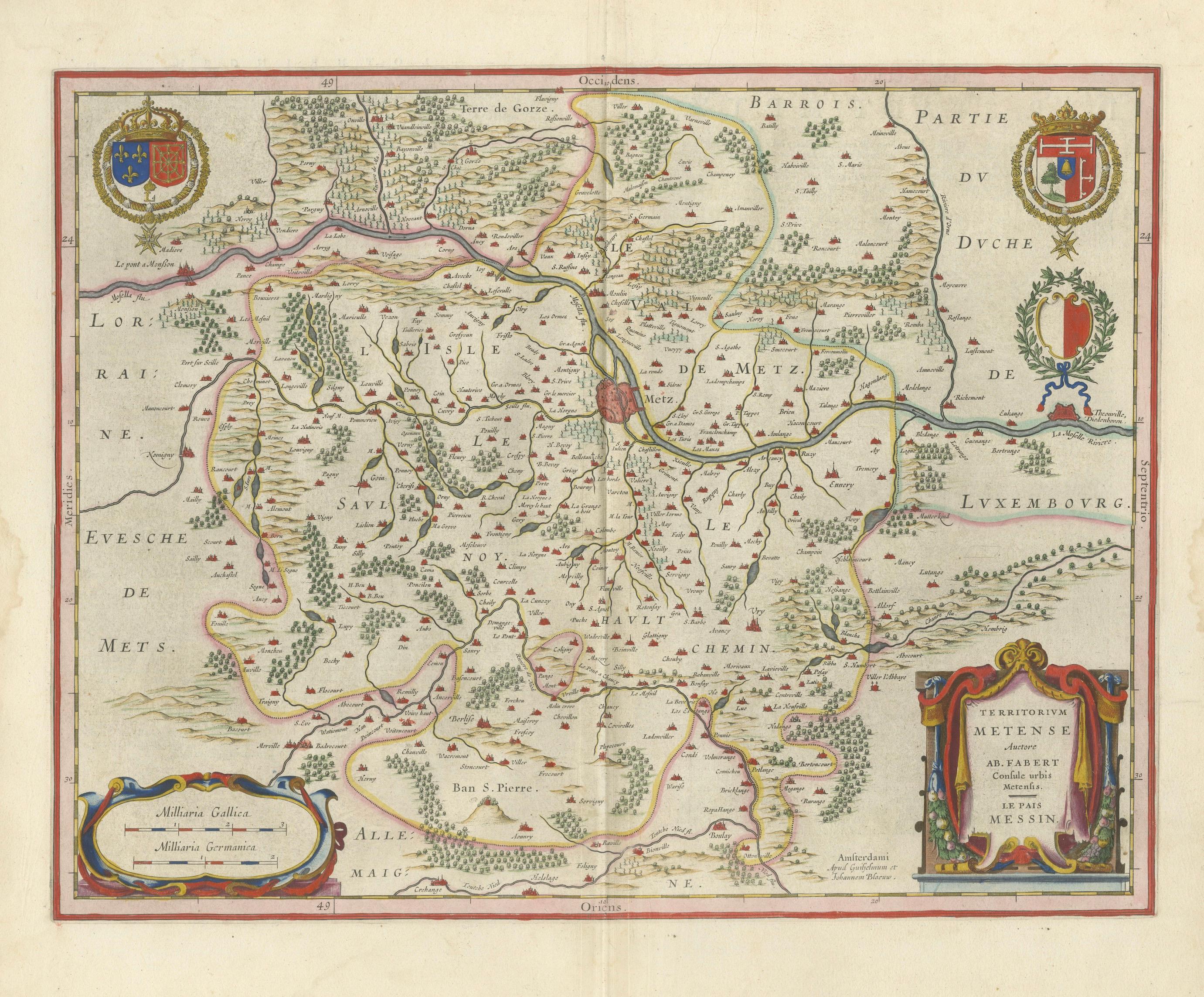 Metz, Lorraine & Verdun Antique Blaeu Atlas Map, France, 1642