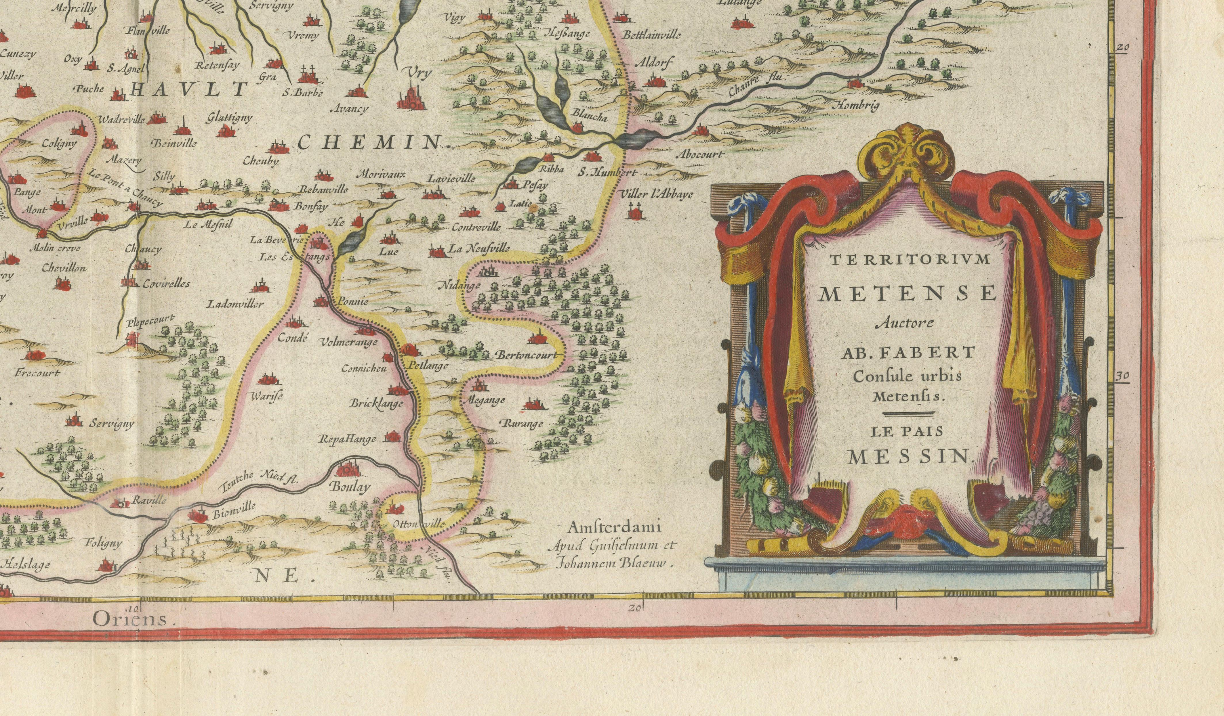 Metz, Lorraine & Verdun Antique Blaeu Atlas Map, France, 1642