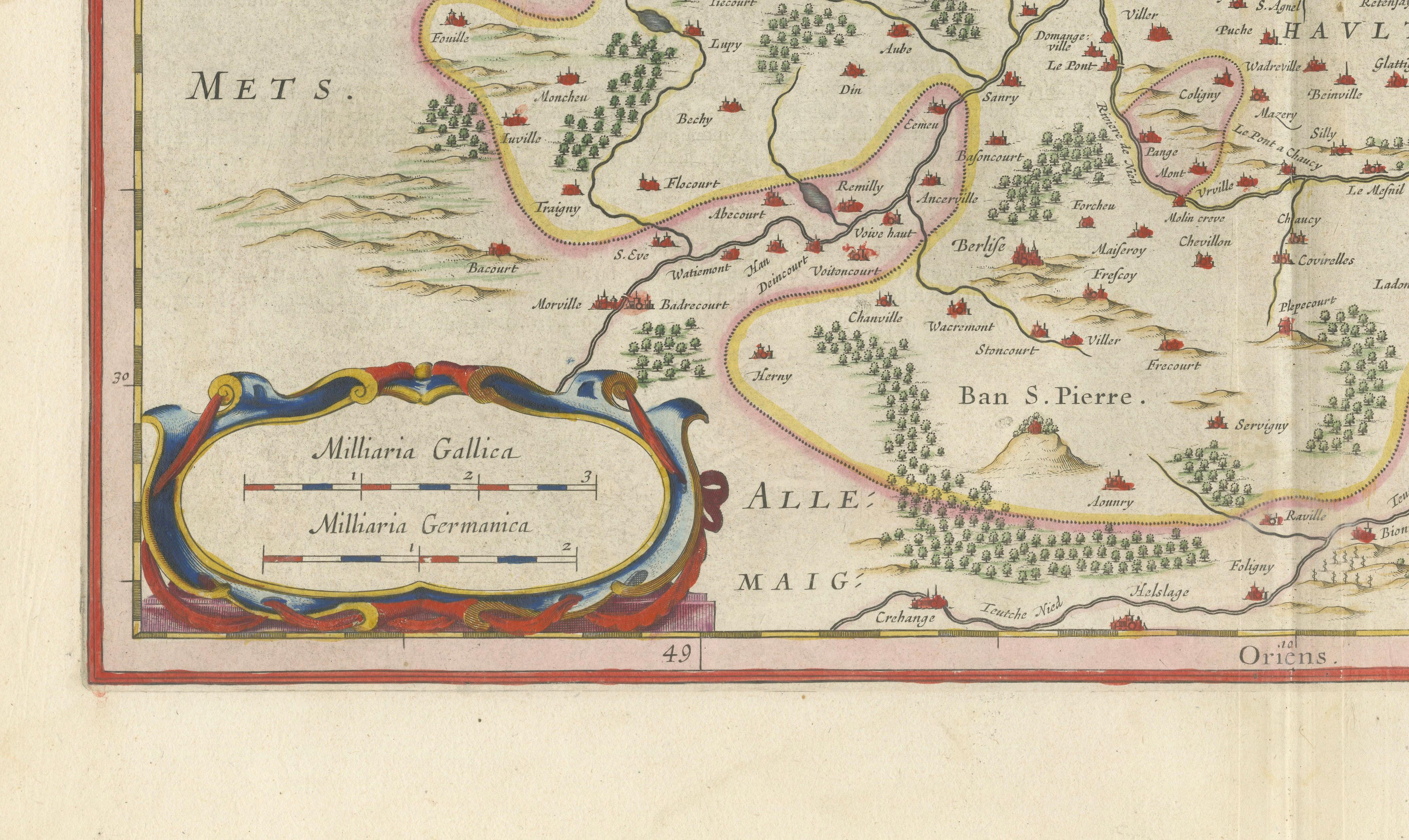 Metz, Lorraine & Verdun Antique Blaeu Atlas Map, France, 1642
