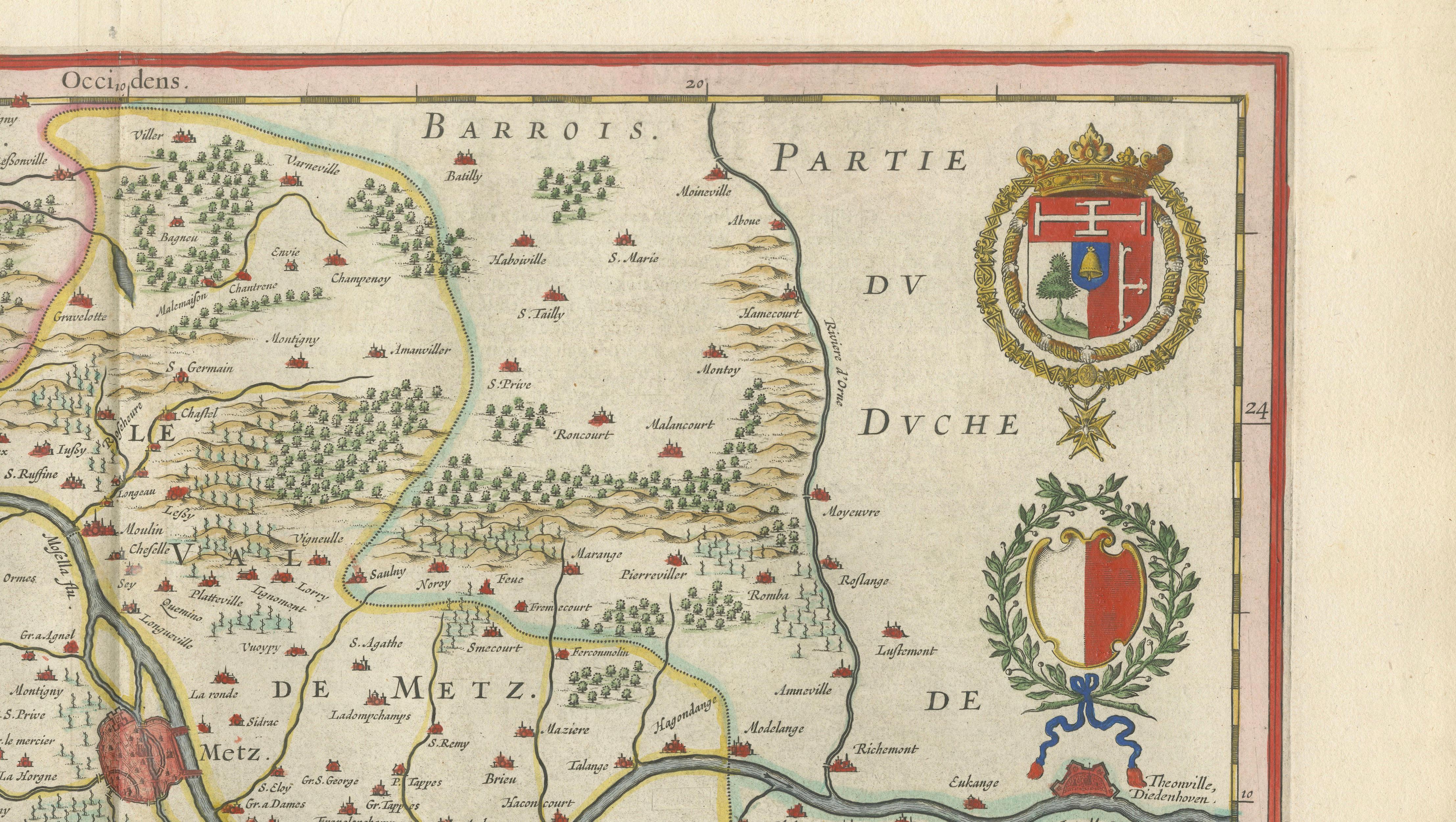 Metz, Lorraine & Verdun Antique Blaeu Atlas Map, France, 1642