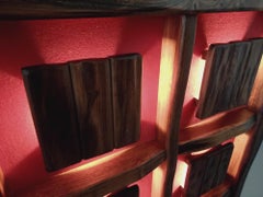 Meuble bar brutaliste lumineux Aranjou vintage des années 50 60 en orme massif