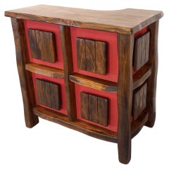 Meuble bar brutaliste lumineux Aranjou vintage des années 50 60 en orme massif