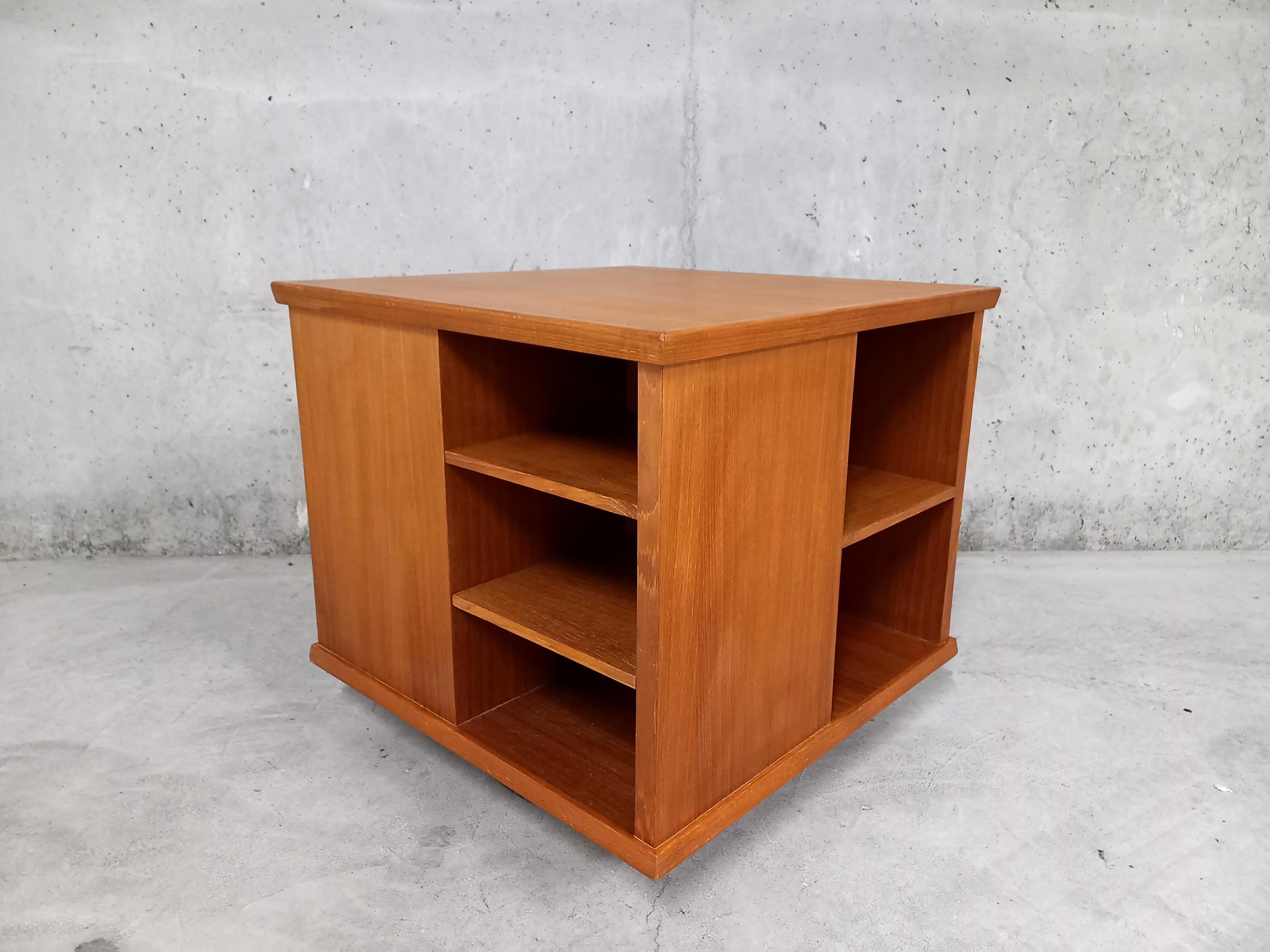 Teak Meuble bar vintage pivotant en teck années 60 70