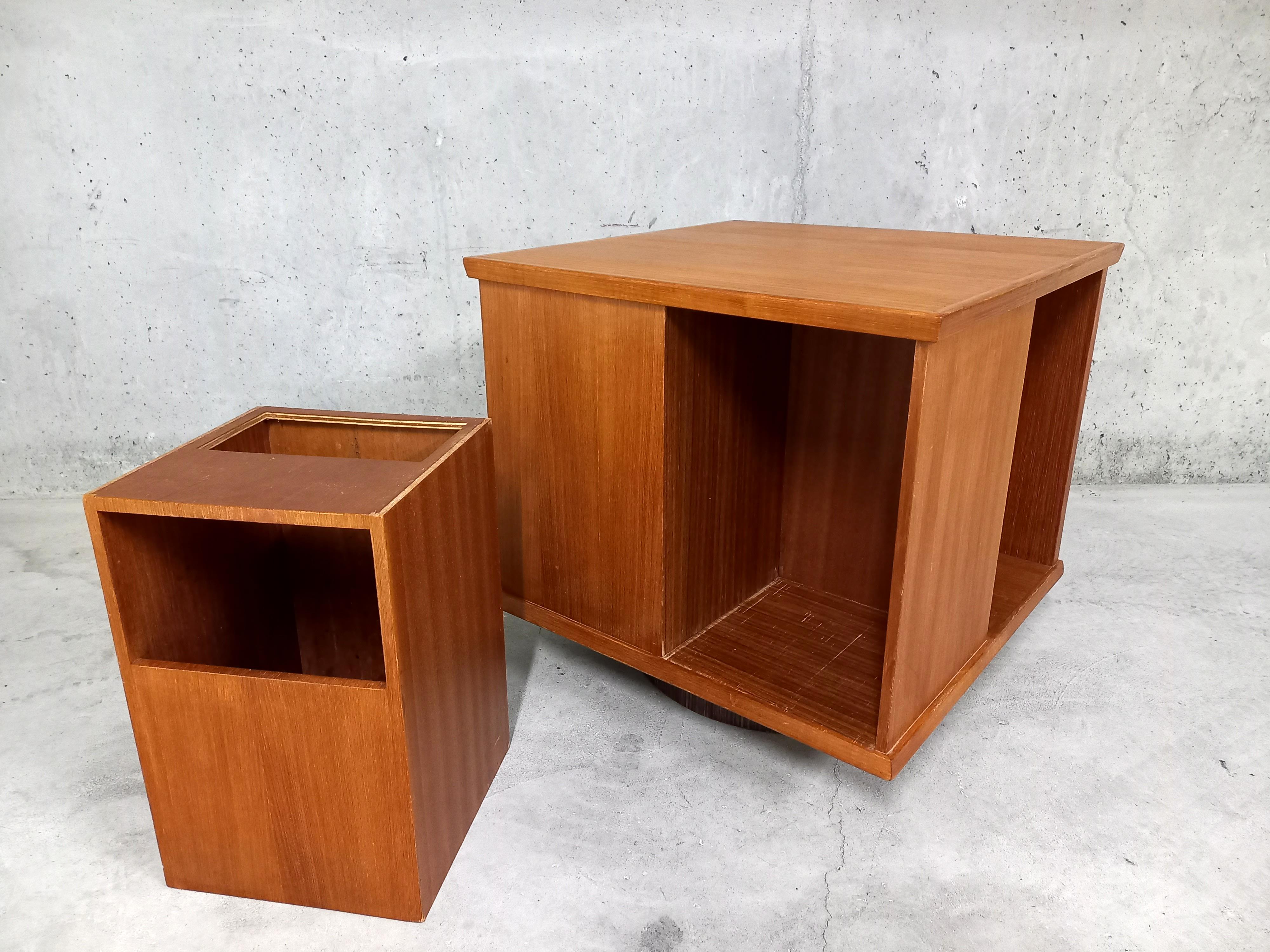 Meuble bar vintage pivotant en teck années 60 70 2