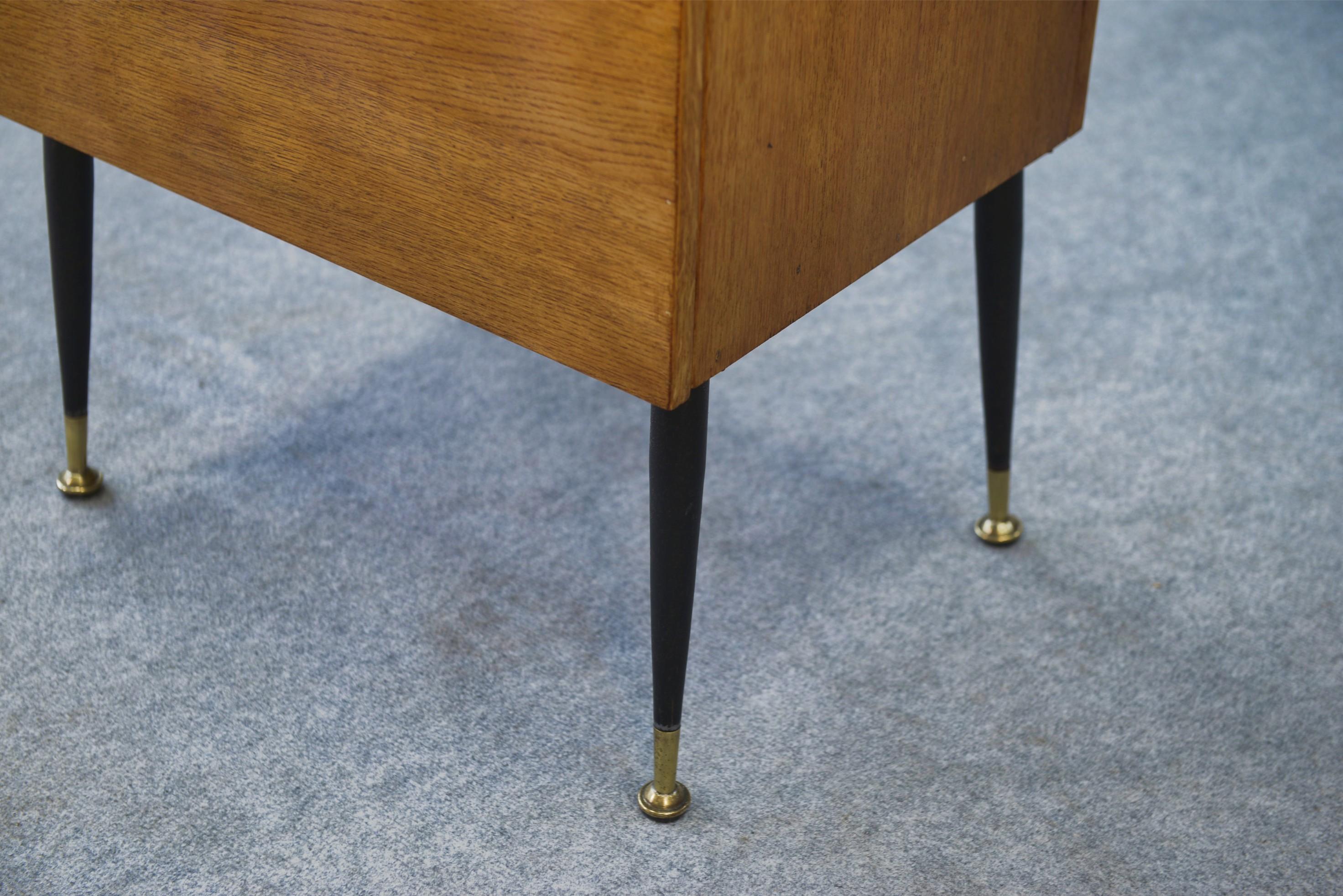 Chêne Meuble d'appoint dépliant en bureau, acier, laiton et chêne 1960's en vente