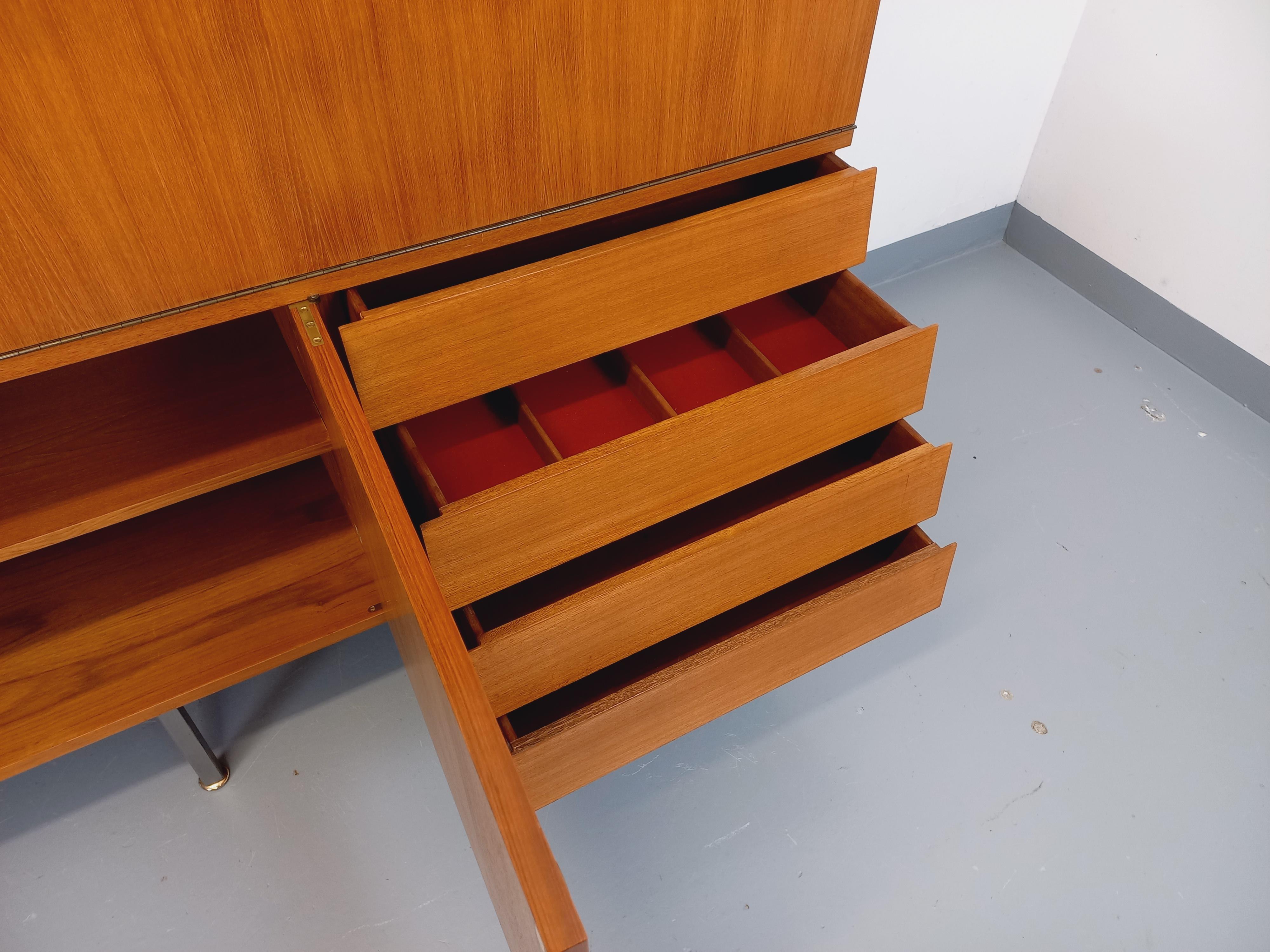 Meuble de rangement bibliothèque secrétaire vintage de Louis Paolozzi en teck in vendita 1