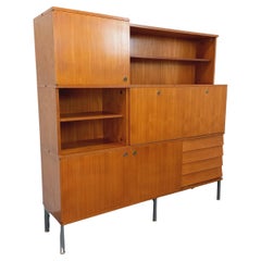 Meuble de rangement bibliothèque secrétaire vintage de Louis Paolozzi en teck