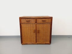 Meuble de rangement vintage en rotin et rotin tressé des années 60