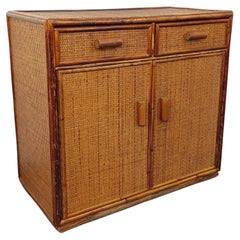 Meuble de rangement vintage en rotin et rotin tressé des années 60