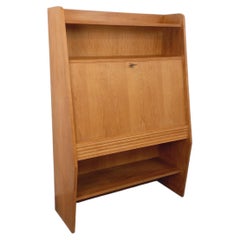 Meuble secrétaire bibliothèque de rangement vintage en bois de chêne années 60