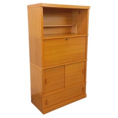 Meuble secrétaire bibliothèque de rangement vintage en bois de chêne