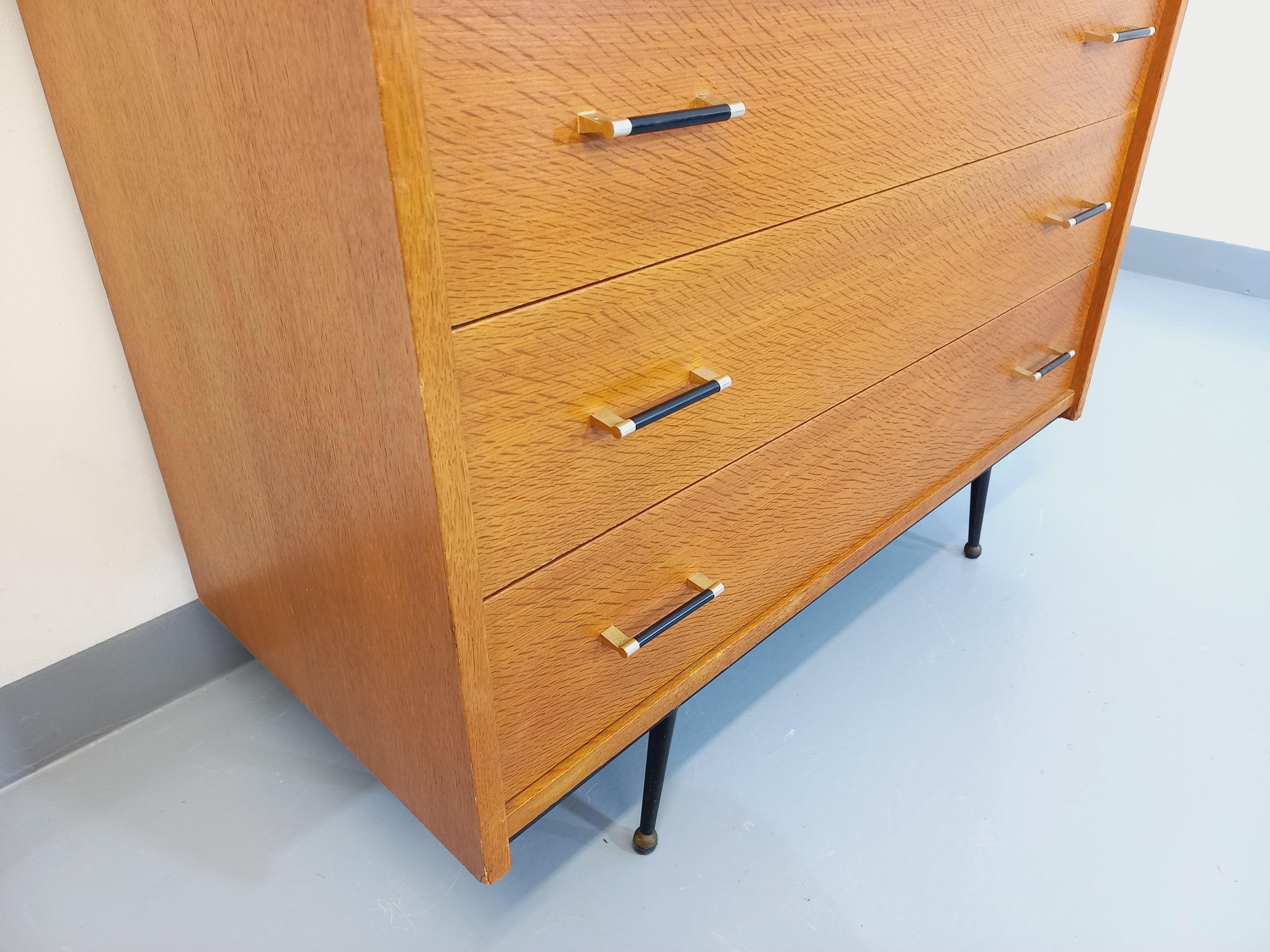 Mid-Century Modern Meuble secrétaire vintage en bois et métal noir des années 50 60