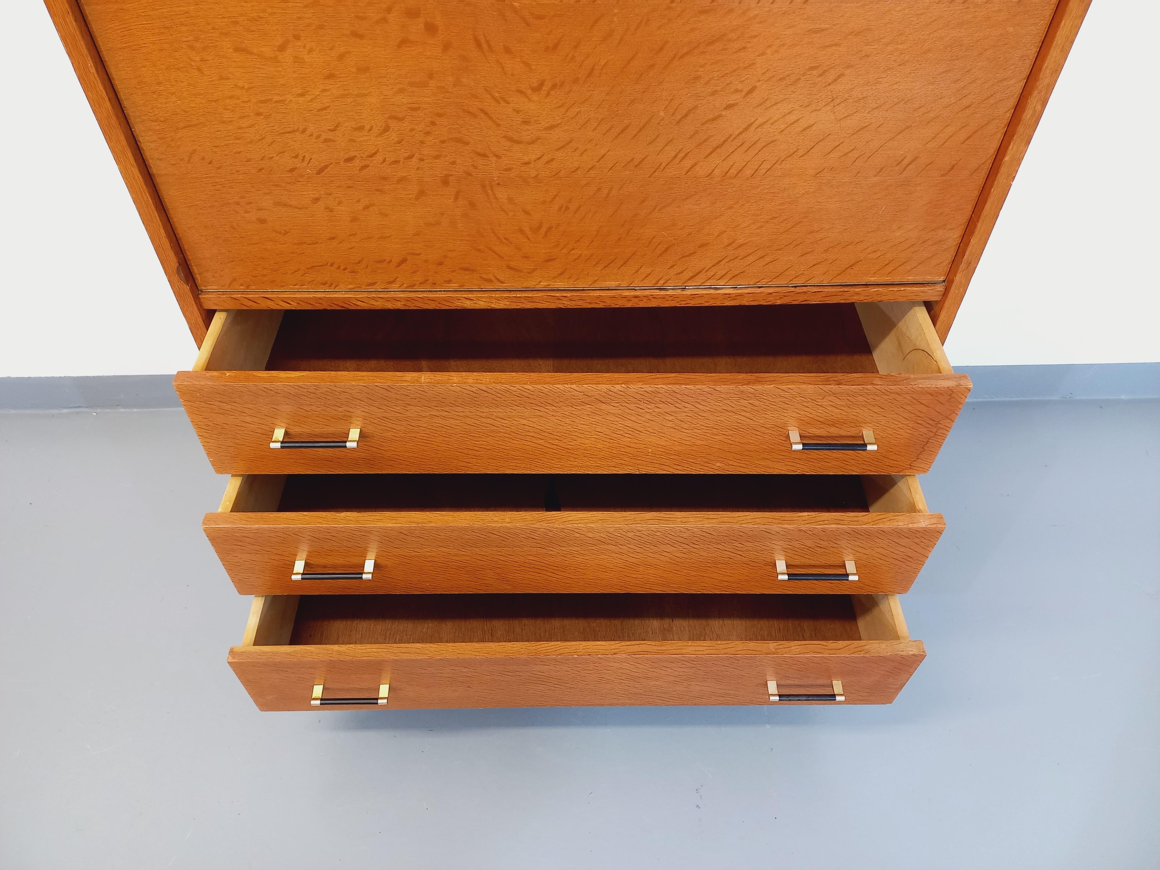 Français Meuble secrétaire vintage en bois et métal noir des années 50 60