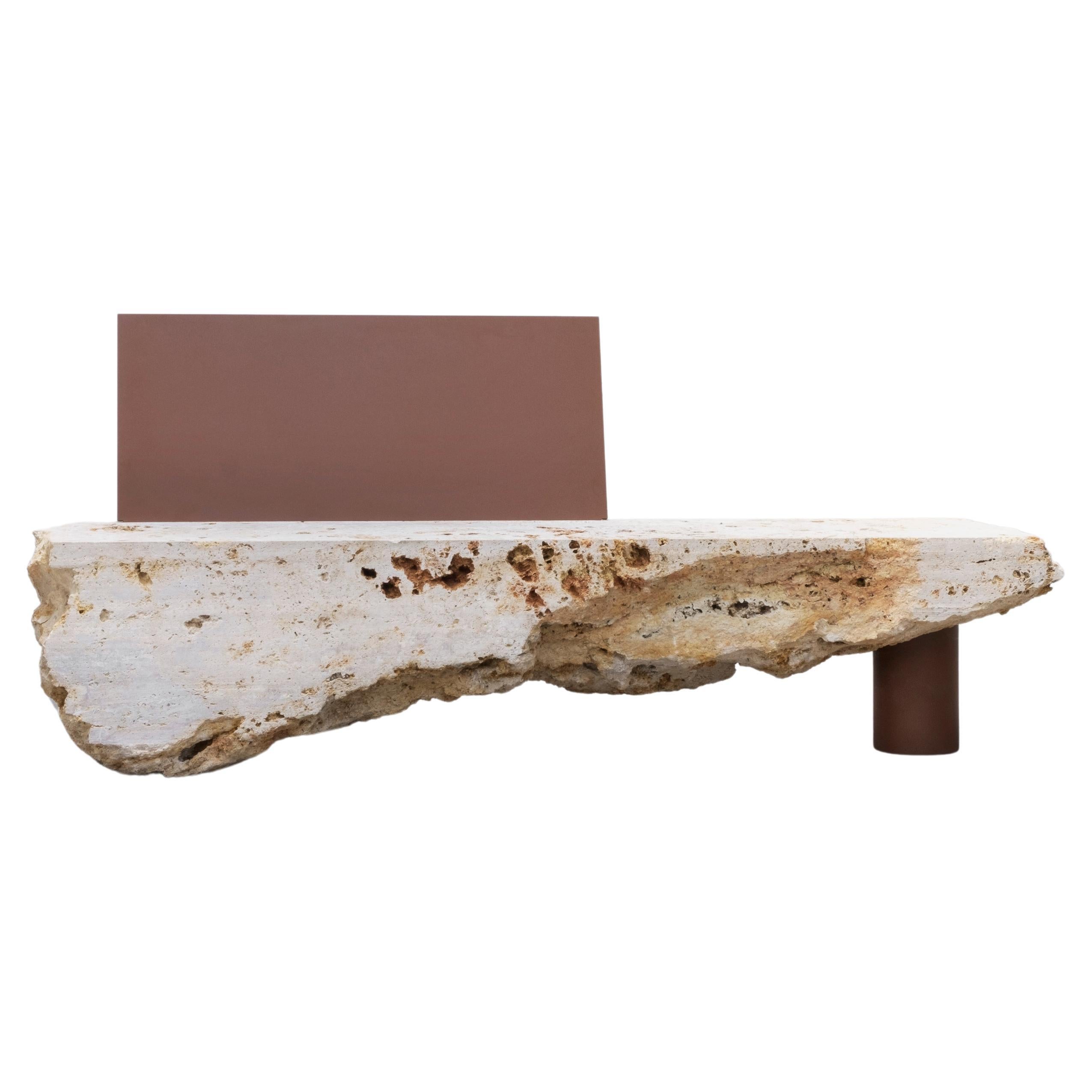 Contemporary Powder-coated Steel Stone Bench by Frédéric Saulou, Beige and Brown