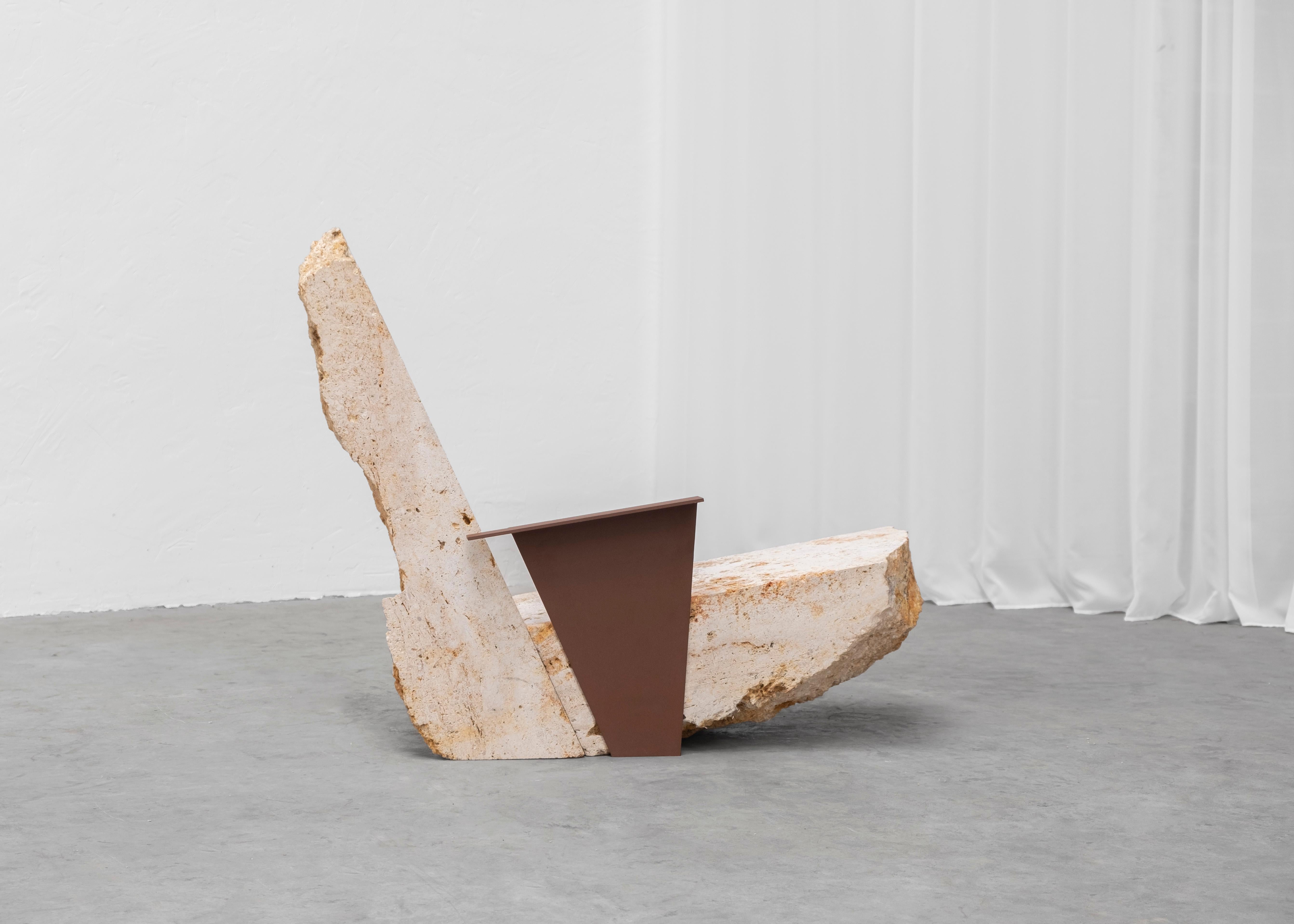 Meulière Stone Lounge Chair by Frédéric Saulou
Unique Piece
Dimensions: D 50 x W 130 x H 110 cm.
Materials: Powder-coated steel and Meulière stone.
Weight: 240 kg. 

From one creation to another, the matter can present certain roughness and