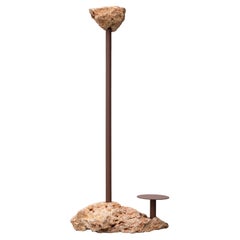 Brown Steel Base Rough Natural Stone Solar Floor Lamp by Frédéric Saulou