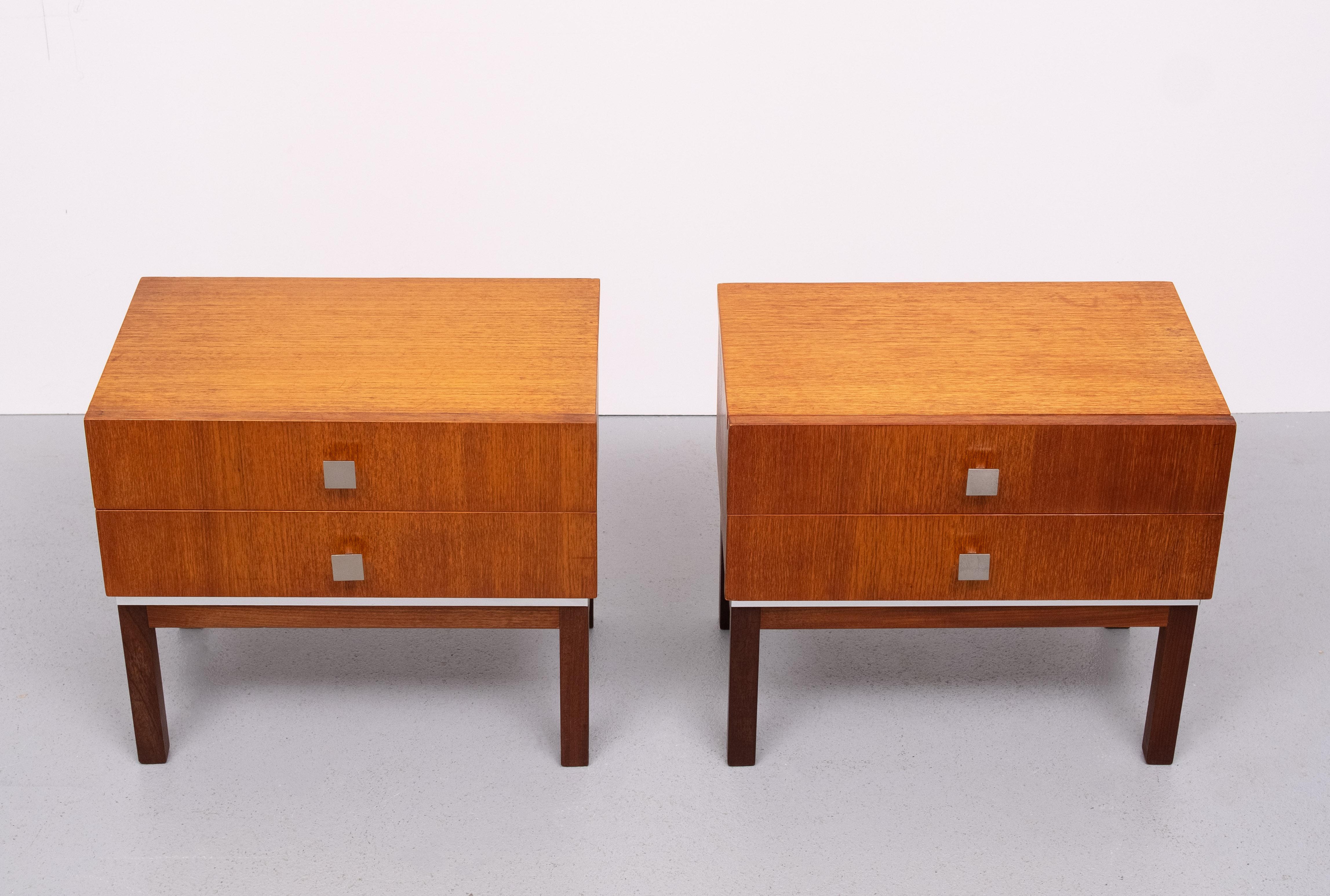 Mid-Century Modern Meurop pair Teak Nightstands  1960s Belgium