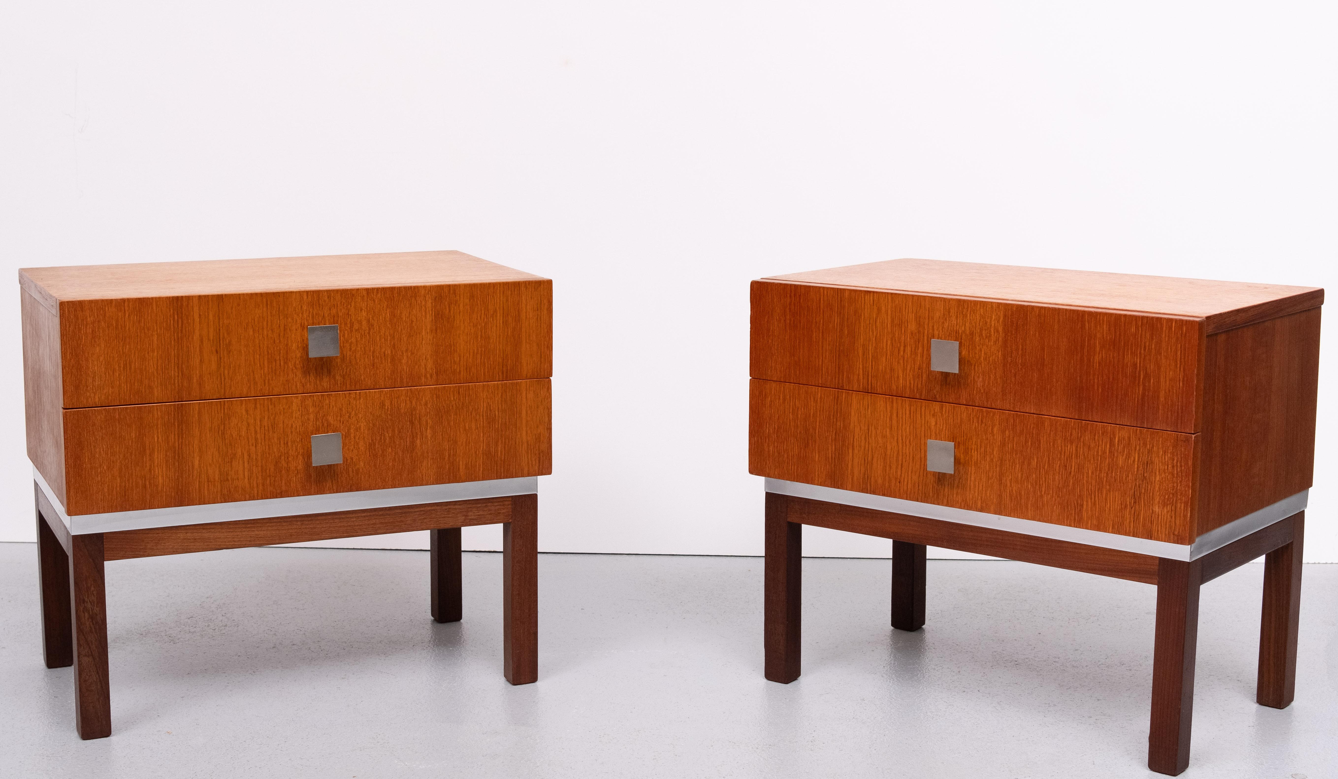 Belgian Meurop pair Teak Nightstands  1960s Belgium
