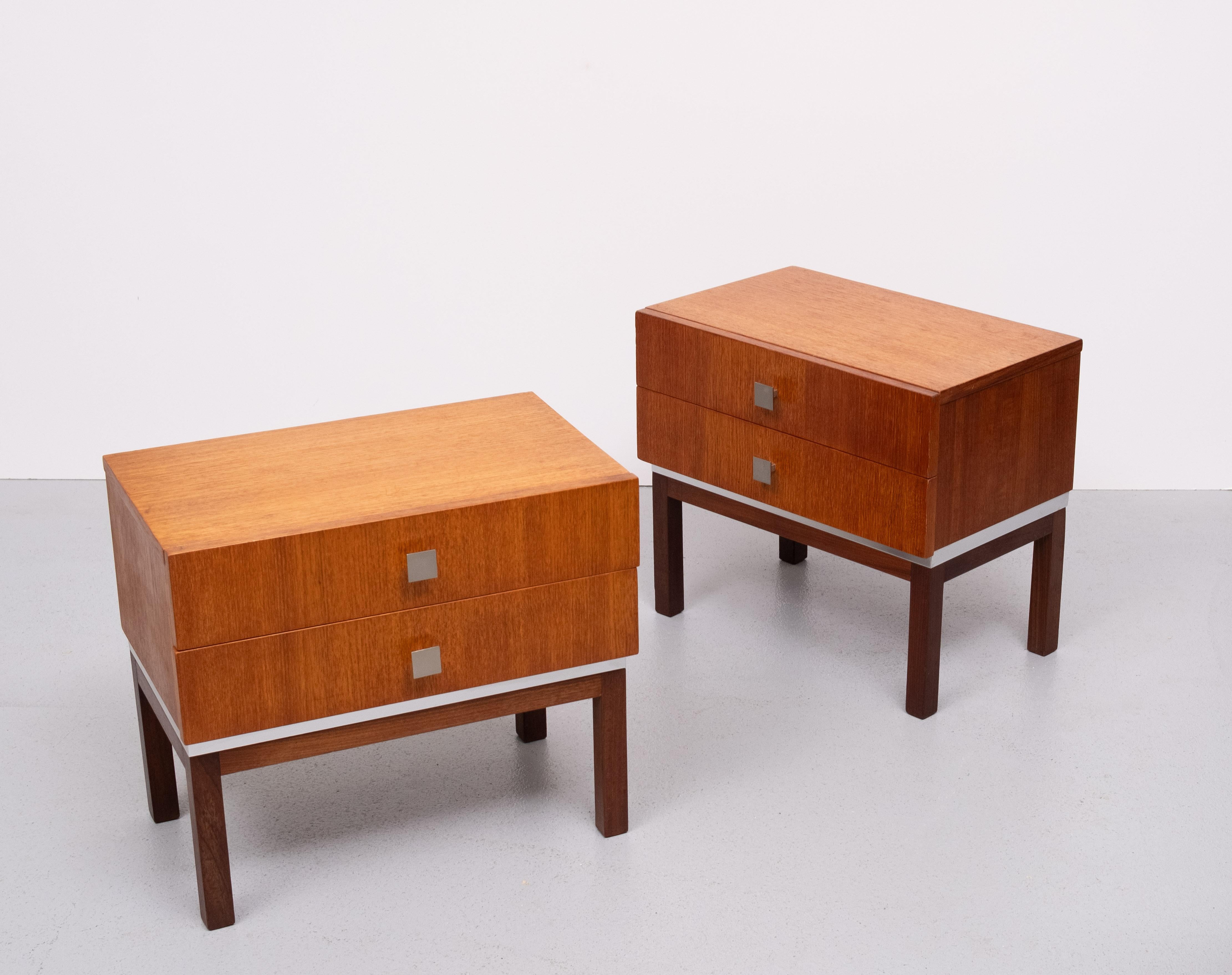 Mid-20th Century Meurop pair Teak Nightstands  1960s Belgium