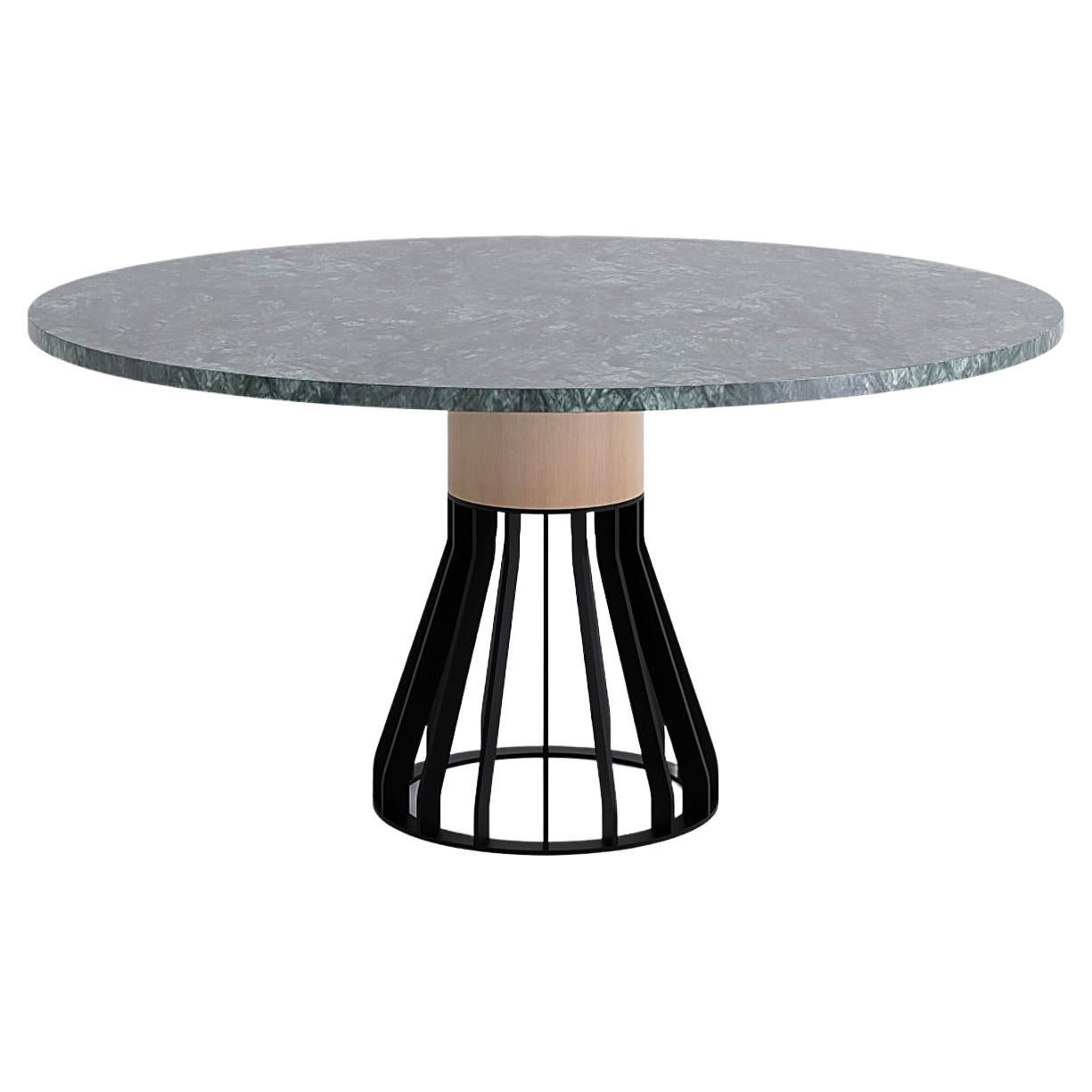Table de salle à manger Mewoma, pieds noirs et plateau vert, design Jonah Takagi pour La Chance