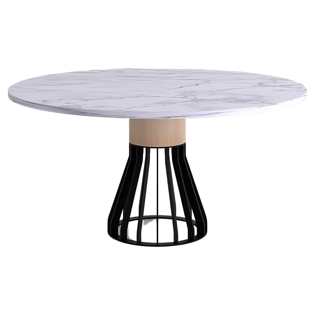 Table de salle à manger Mewoma, pieds noirs et plateau blanc, design Jonah Takagi pour La Chance en vente